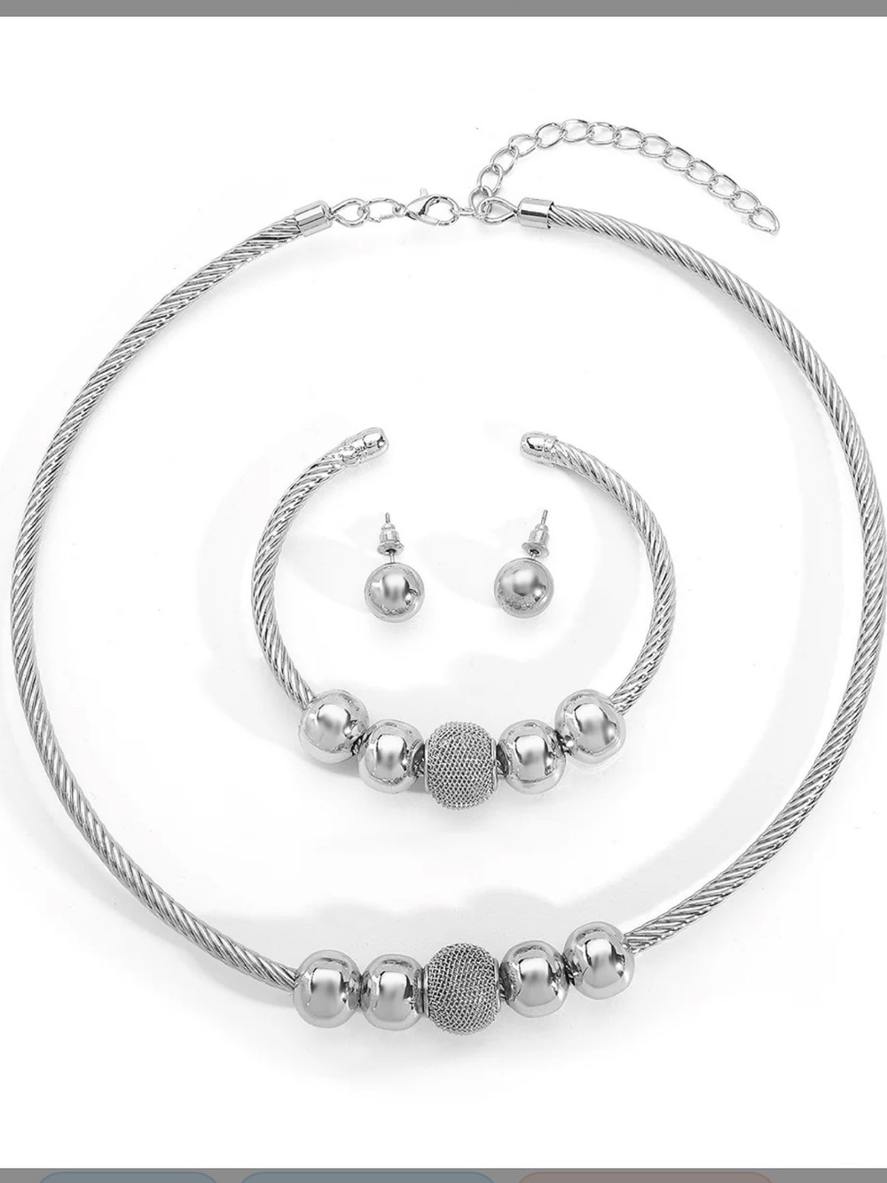 18K White Gold Plated Cable Necklace, Bracelet & Stud Earrings Set - NWOT